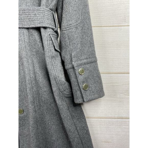 Kenneth Cole Coat Womens Sz 8 Gray Belted Wool Blend Trench Coat Satin Lined - Picture 14 of 15